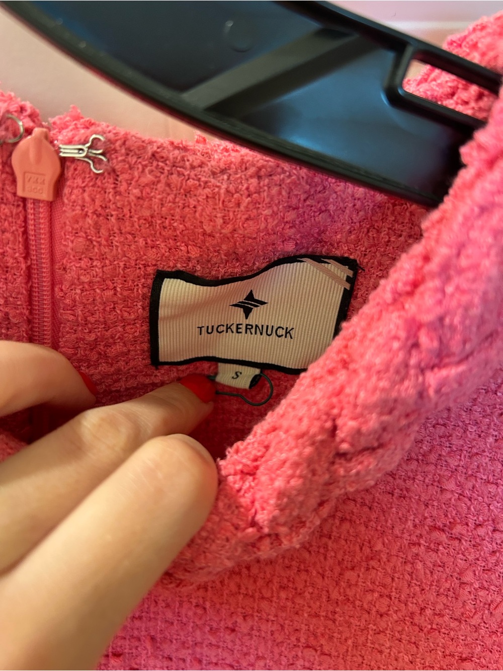 Tuckernuck Bright Pink Tweed Shift Dress with Braided Trim - Picture 2 of 4